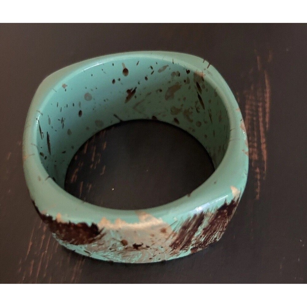 Vtg. Cuff Bracelet Mint Green Gold & Brown Y2K  Bangle Enamel Art Boho 90’s